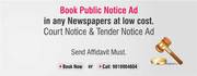 Book Classified Public Notice ads in Indian Newspaper